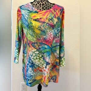 Ali Miles Multicolor Butterfly Print Long Sleeve Top
